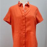 JJill Love Linen Zinnia Orange Button Front Shirt Dress Size M Lagenlook Size M Photo 2