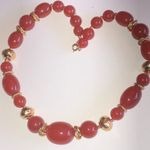 Trifari  Elegant Vintage Reddish Orange  and Gold Tone Beaded Necklace Photo 2