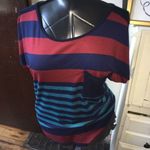 PaperMoon  for Stitchfix red blue and black striped M/L short sleeve blouse Photo 0