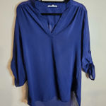 Wishful park  Y2K Boho Embroidered Navy Blue High Low Hem Blouse Photo 0