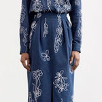 Mara Hoffman Florence Embroidered Navy Pencil Midi Skirt Size 0 Organic Cotton Photo 0