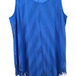 New Directions Large Tank Top Blue Crochet Fringe Western Mature Country 1793 Photo 0