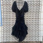 Vintage 80s Mayvens California black ruched lace ruffle tiered skirt prom dress Size M Photo 3