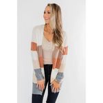 Pink Lily  Women's Striped Cable Knit Open Cardigan Sz Medium‎ Kimono Multicolor Photo 1