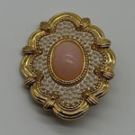 Vintage Avon Brooch Pink Cabochon Faux Pearl Ornate Pin Oval Jewelry Photo 0