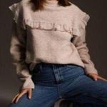 ZARA Cream Oatmeal Square Collar Combination Organza Knit Thick Chic Sweater M Photo 0