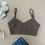 Tiger Mist Brown V-Neck Zip Crop Top Photo 0