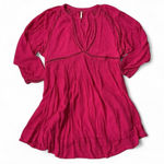 Free People  Go Lightly Deep V Neck Embroidered Gauze Tunic Dress Pink Size Small Photo 0