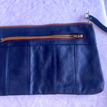 VKK dark blue black leather pouch/wristlet zipper Genuine Leather lightweight Photo 0