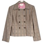 Liz Claiborne T4 Y2K VTG  Plaid Double Breasted Blazer Jacket Brown Pink Lined Photo 0