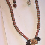 MAKU Handmade Orange Pottery Beaded Boho Necklace and Earring Set Photo 0