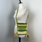 Vintage Hand Crafted Yarn Crochet Striped Boho Shoulder Bag Braided Strap Green Photo 1