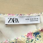 ZARA ‎ Floral Sequin Crop Top Blouse Flutter Sleeves Cream Pink Blue, Size Medium Photo 3