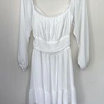 FOROLAV White Square Neck Dress Long Sleeve Tie Open Back Lined ~ EUC Size L Size L Photo 0