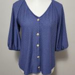 Anthropologie W5 blue swiss dot button front bubble sleeve top size small Photo 0