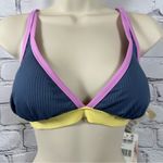 Jessica Simpson Chop & Change X Back Triangle Bikini Top Ribbed Navy/Sol M NWT Photo 0