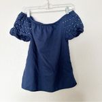 Carolina K Off The Shoulder Top Cotton Puff Sleeve‎ Embroidered Boho Navy Top XS Blue Photo 5