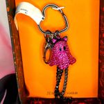 Betsey Johnson Pink Cat Ghost Keychain Bag Charm with Rhinestones Photo 0