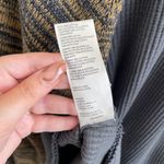 Free People Grey Yellow Stripe Sweet Confession Henley Waffle Knit Pullover Photo 13