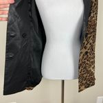 Stones Blazer Jacket Womens XS Brown Black Leopard Print Faux Leather Collar Photo 8