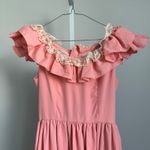 VTG Victorian Pink Renaissance Ruffle Lace Prairie Maxi Dress Cottagecore Gown Size 4 Photo 3