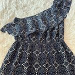 Allison Joy  One Shoulder Ruffle Navy White Print Sundress Size M Photo 2