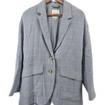 Madewell  Plaid Blazer Jacket Light Blue Linen Blend Women's Size Large Photo 0