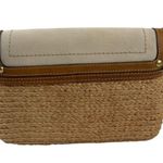 Coach Straw Summertime Clutch Wristlet Bag Natural Leather Trim Turnlock Coastal Photo 2