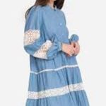 Johnny Was Laguna Pieced Blue Lace Trim Short Dress Large Photo 1