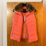 Talbots NWT Genuine Down Puffer Vest Faux Fur Trim Full Zip Coral Women’s Small Photo 1