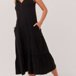 Pact  Sleeveless Black Tiered Midi Organic Cotton Dress Casual Everyday size M Photo 0