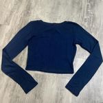 None Cropped 3/4 Sleeve Crewneck TShirt Blue Size Small Photo 3