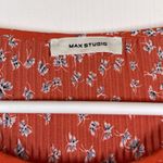 Max Studio  Pleated Red Orange Floral Flowers Bell Sleeves Size Large EUC #0999 Photo 5