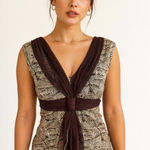 Max Studio  Y2K 2000'S MESH LAYERED BROWN NEUTRAL GRAPHIC TANK BLOUSE X SMALL NWT Photo 0