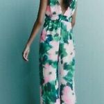 ZARA  Green & Pink Watercolor Floral Print Wide Leg Jumpsuit Size XS Photo 3
