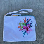 Hawaii Chick Cosmetic Travel Bag Clutch Pouch Floral Tropical White Colorful Pink Photo 3