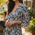 Saks 5th Avenue Saks Fifth Avenue Floral Print Bell Sleeve Wrap Romper Navy White M M Photo 0