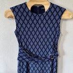 Lauren Ralph Lauren Black Label Size 14 Navy Blue Monogram Print Dress Buckle Photo 1