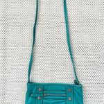 B Makowsky Bright Teal Blue Soft Leather Slim Ruched Front Studded Crossbody Bag Photo 0