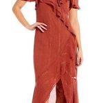 WAYF NWT Metallic Square Neck Puff Sleeve High-Low Open Back Faux Wrap Midi SM Photo 0