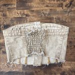 SheIn  Petites Raw Hem Button Front Denim Strapless Tube Top Tan Size Small Photo 5