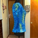 Y2K vintage blue and green popcorn bubble short sleeve shirt with ruffle hem OS Size undefined Photo 1
