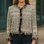 Ball of Cotton Chic Fringed Tweed Linen Blend Jacket. Size Photo 0