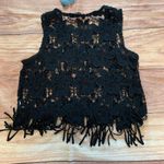 3/$22🌞 NWT Ambiance black Floral Crochet With Fringe Top Size M Photo 4