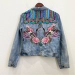 Customized Embroidered Patch Peacock Denim Jean Jacket Size M Photo 5