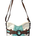 BOC Brown & Blue Faux Leather Crossbody Bag Purse Circle Accent Photo 0