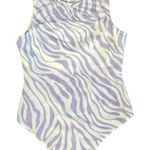 Le lis Collection Bodysuit Purple White Zebra Print Mesh Lined Sleeveless Large Photo 0