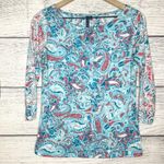 Casey Key Blue & Pink Paisley Boat Neck Sheer 3/4 Sleeve T Photo 0