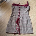 With Jean  Ryder Corset Lace Mini Dress Check Plaid Brown Photo 3