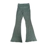 Aerie Waffle Knit High Waisted Flare Leg Pants Green Pull on Cozy S Long Photo 2